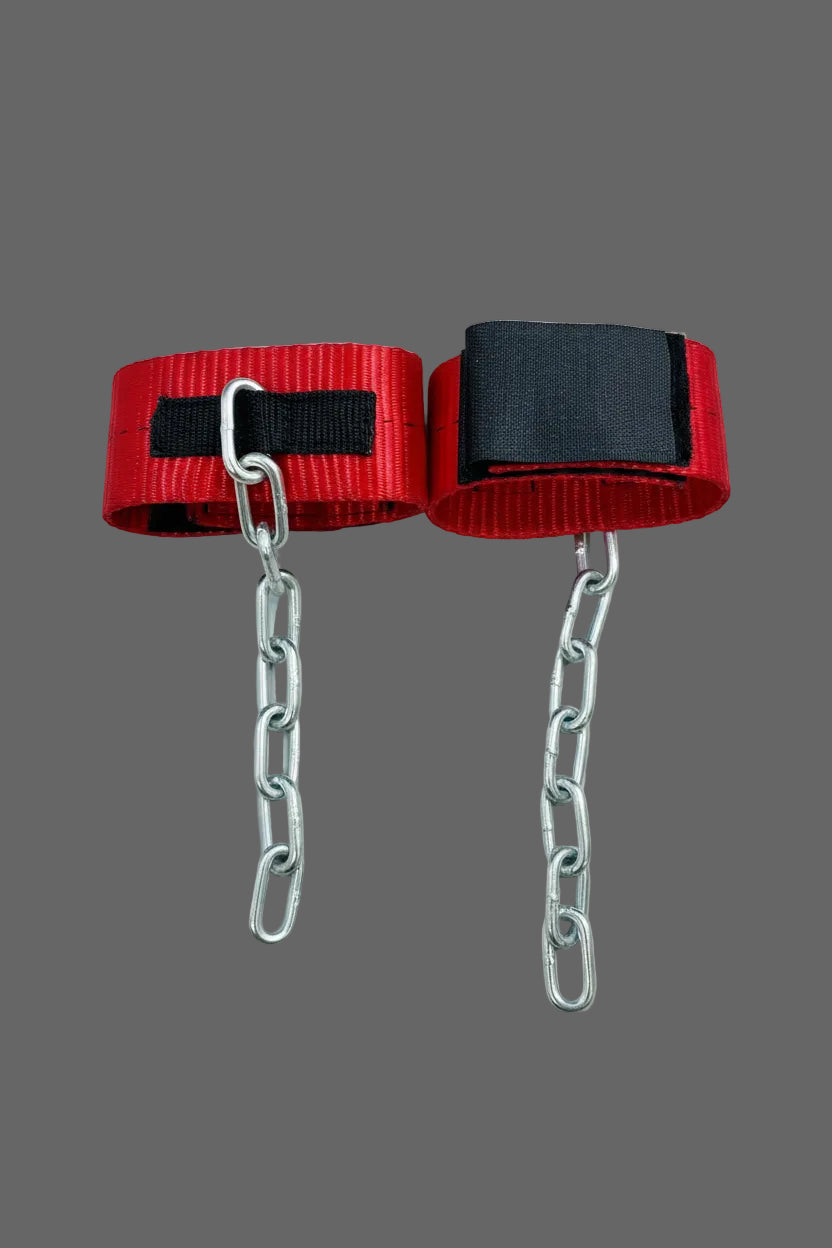 Red anti pawing cuffs with Velcro fastener and chains — SS Saddlery